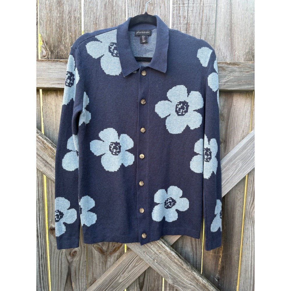 Art of Rhetoric Blue Floral Knit Button Down Cardigan Sweater Small RN144251